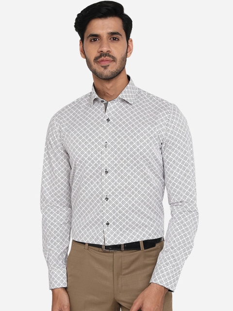

JB STUDIO Men White & Navy Blue Pure Cotton Slim Fit Printed Formal Shirt