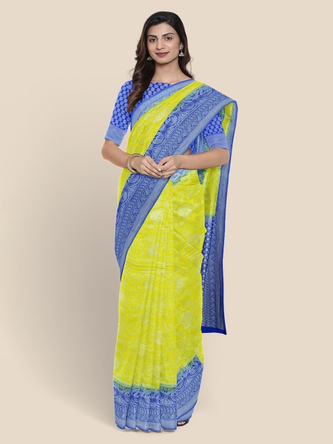 

KLM Fashion Mall Lime Green & Blue Zari Woven Design Banarasi Saree