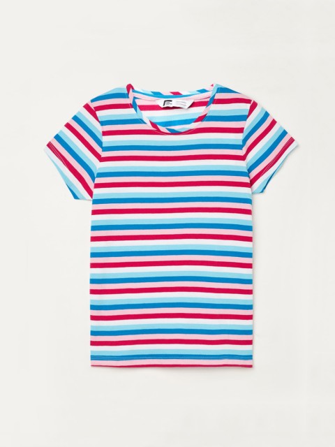 

Fame Forever by Lifestyle Girls Multicoloured Pure Cotton Striped Round Neck Pure Cotton T-shirt, Multi