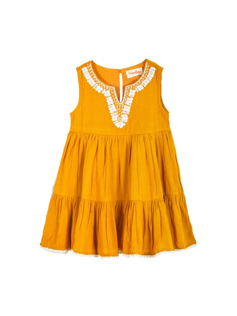 

Hugsntugs Girls Mustard Yellow Tiered Solid A-Line Dress