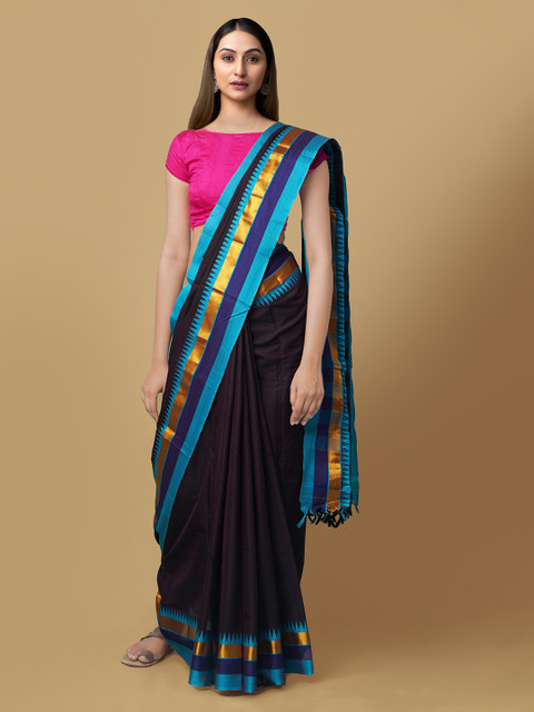 

Unnati Silks Coffee Brown Pure Cotton Solid Handloom Narayan Peth Saree