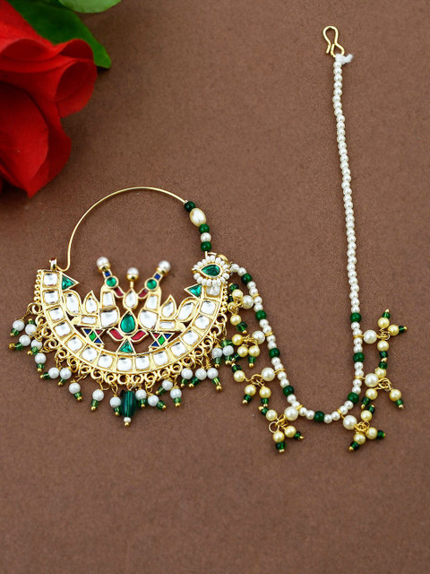 

Silvermerc Designs Gold-Plated Beaded Traditional Rajputi Nose-Ring