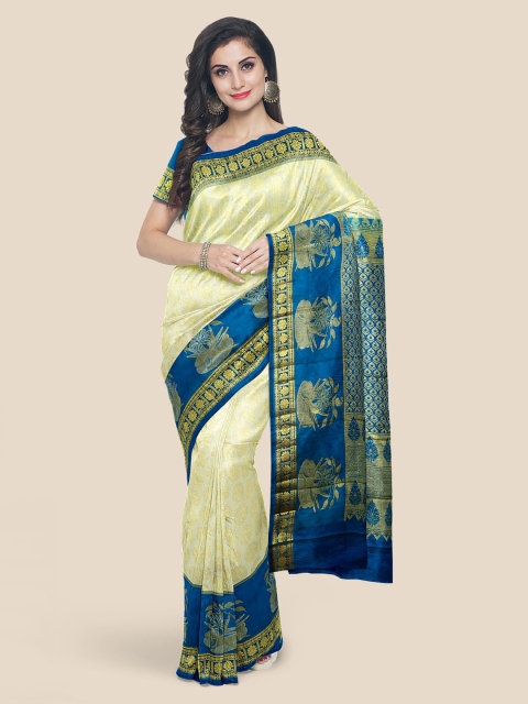 

KLM Fashion Mall Cream-Coloured Zari Woven Design Kanjeevaram Saree