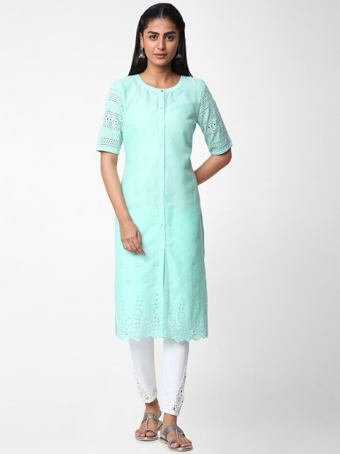 

Naari Women Sea Green Front Open Style Kurta