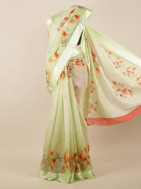 

Pothys Green & Orange Floral Print Saree