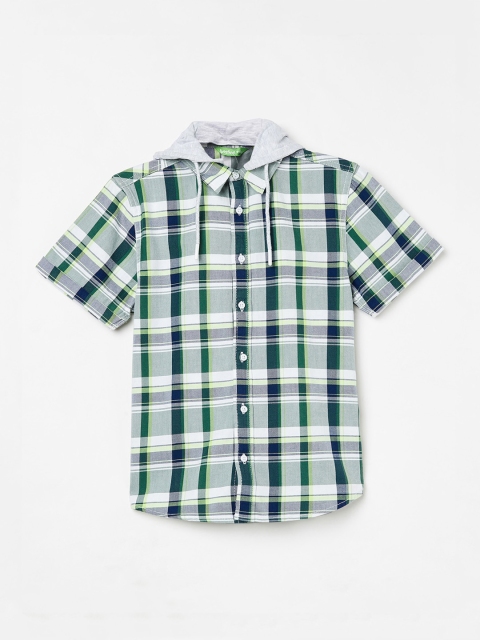 

Bossini Boys Green Regular Fit Checked Cotton Casual Shirt