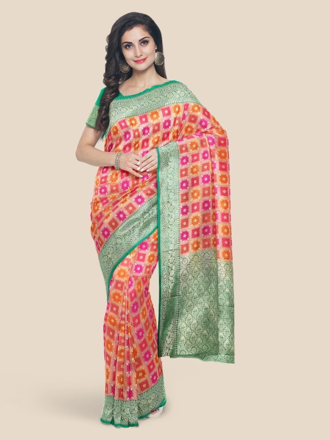 

KLM Fashion Mall Pink & Orange Woven Design Banarasi Saree