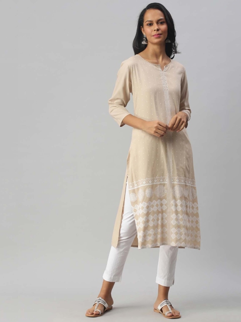 

Soch Women Beige & White Dot Printed Sequinned Kurta