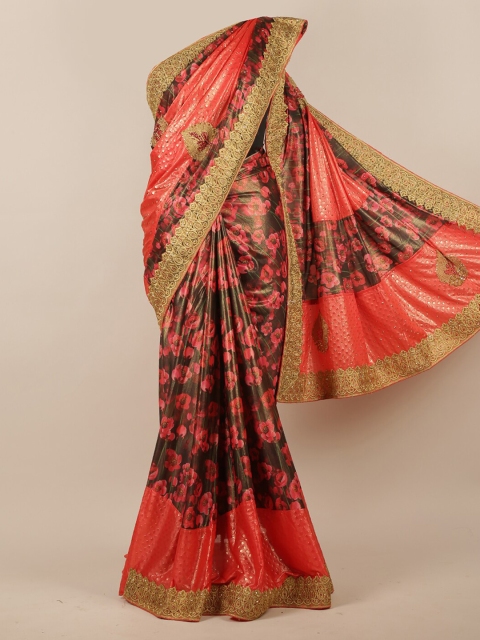 

Pothys Orange & Brown Floral Print Embellished Saree