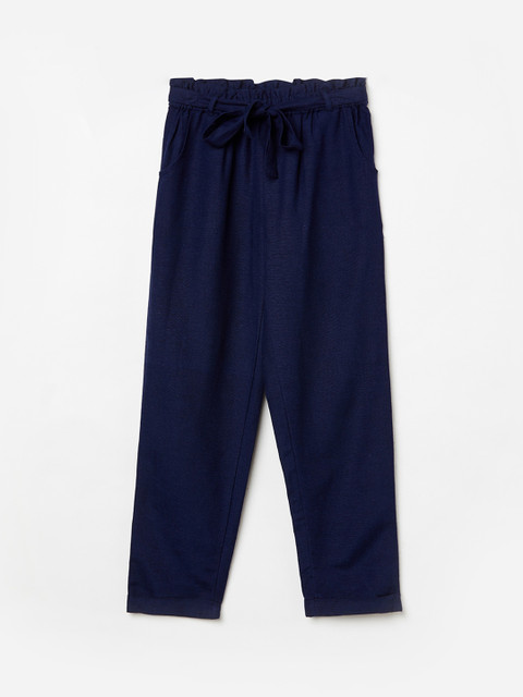 

Fame Forever by Lifestyle Girls Navy Blue Regular Fit Solid Cotton Trousers
