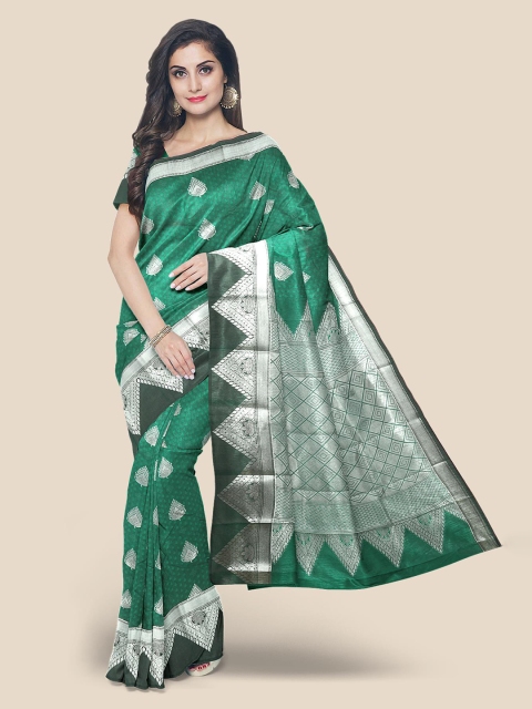 

KLM Fashion Mall Green & White Woven Design Kanjeevaram Saree