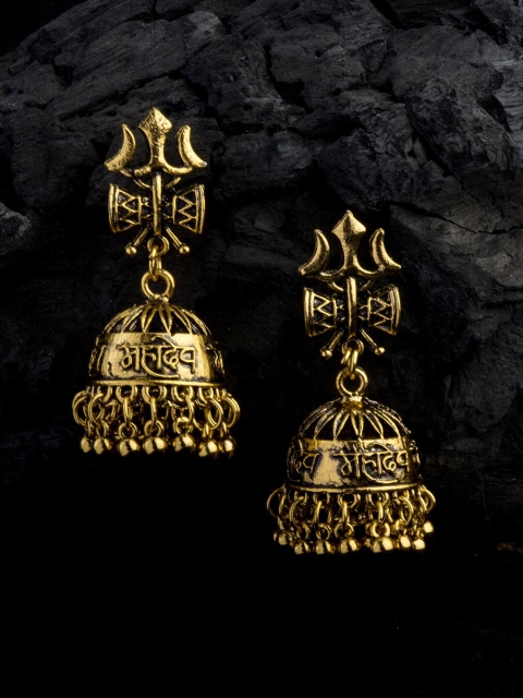 

Alankruthi Oxidised Gold-Toned Oxidised Dome Shaped Jhumkas