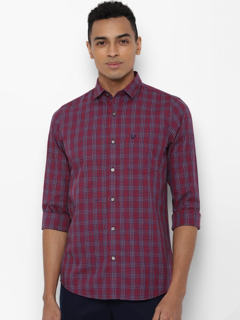 

Allen Solly Men Red & Navy Blue Slim Fit Checked Pure Cotton Casual Shirt
