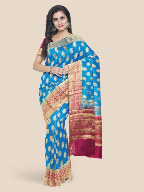 

KLM Fashion Mall Blue & White Woven Design Banarasi Saree
