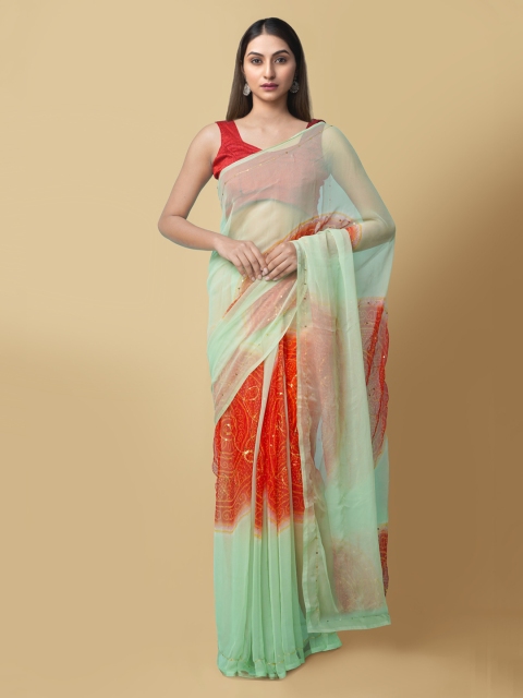 

Unnati Silks Green Pure Chiffon Printed Patola Saree