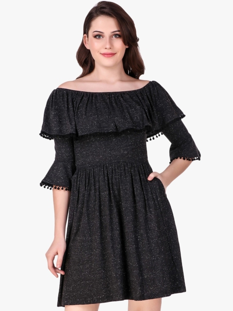 

Texco Women Black Self Design Fit and Flare Dress
