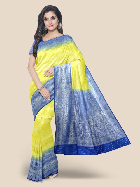 

KLM Fashion Mall Yellow & Blue Zari Woven Design Banarasi Saree