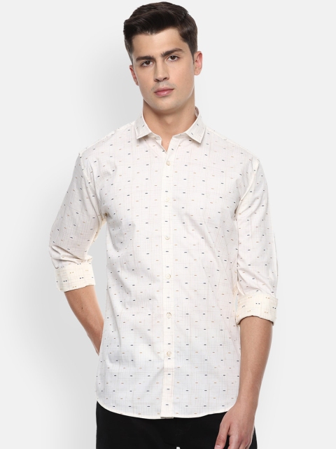 

V Dot Men White Slim Fit Printed Casual Shirt