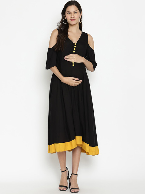 

The Vanca Women Black Solid A-Line Dress