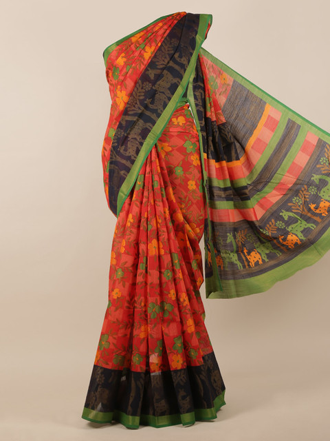 

Pothys Orange & Green Floral Woven Design Saree