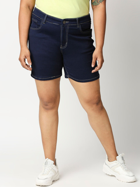 

ZUSH Women Navy Blue Solid Regular Fit Denim Shorts