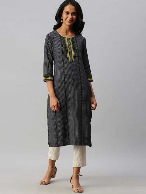

Soch Women Black & White Striped Kurta