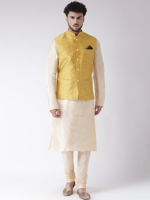 

TABARD Men Beige Solid Kurta with Churidar & Nehru Jacket