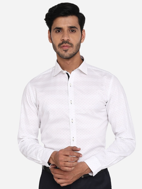 

JB STUDIO Men White Pure Cotton Slim Fit Printed Formal Shirt