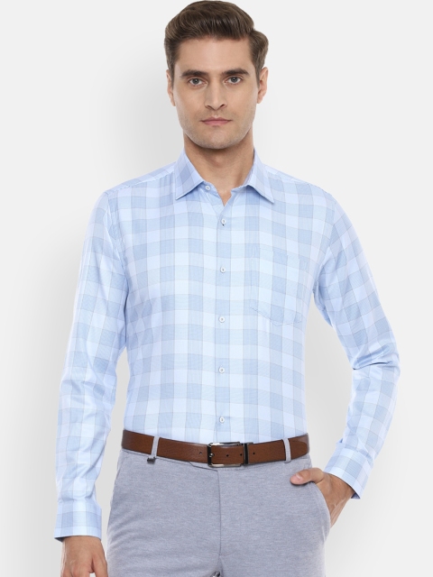 

Van Heusen Men Blue & White Pure Cotton Slim Fit Checked Formal Shirt