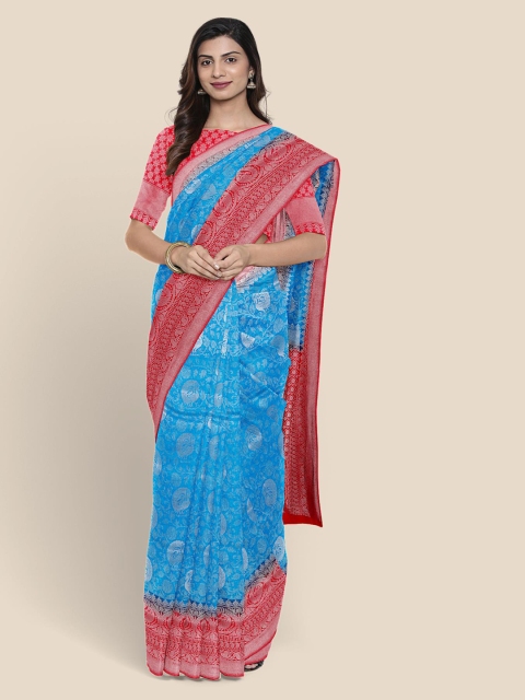 

KLM Fashion Mall Blue & Silver Woven Design Banarasi Saree