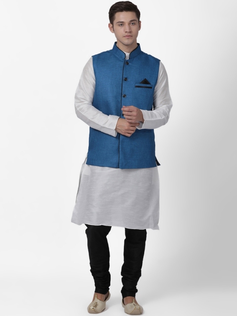 

TABARD Men White & Black Solid Kurta Set with Nehru Jacket