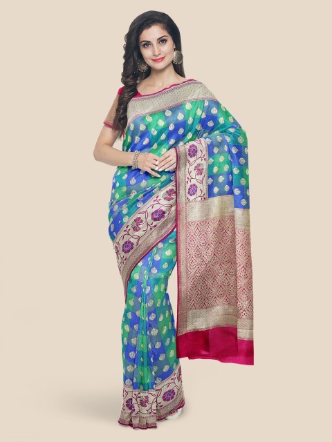 

KLM Fashion Mall Blue & Green Woven Design Banarasi Saree
