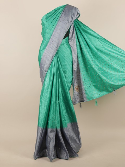

Pothys Green & Grey Jute Silk Woven Design Saree