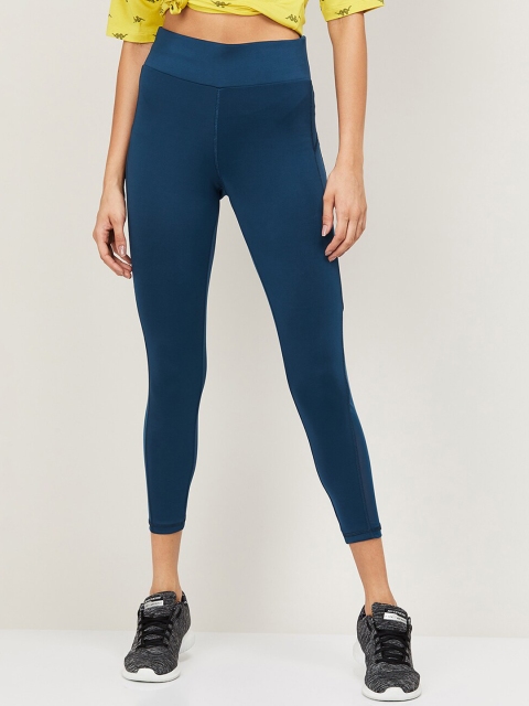

Kappa Women Teal Blue Solid Tights