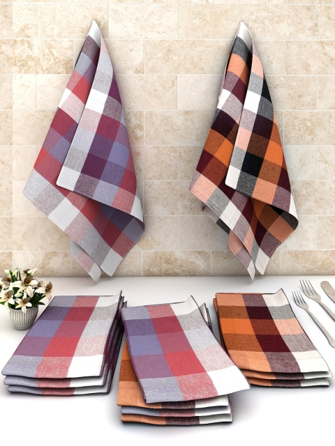 Athom Trendz Set Of 12 Checked Kitchen Towels, Red