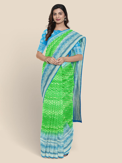 

KLM Fashion Mall Green & Off-White Woven Design Banarasi Saree