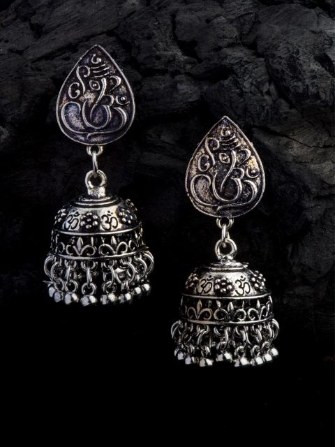 

Alankruthi Oxidised Silver-Toned Dome Shaped Jhumkas