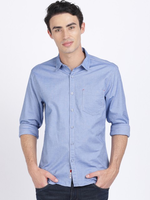 

ANTHEM Men Blue Cotton Slim Fit Solid Casual Shirt