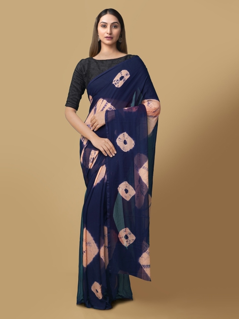 

Unnati Silks Navy Blue Batik Printed Pure Chiffon Saree