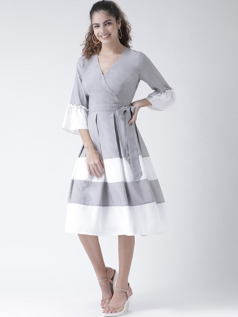 

Texco Women Grey & White Colourblocked Wrap Dress