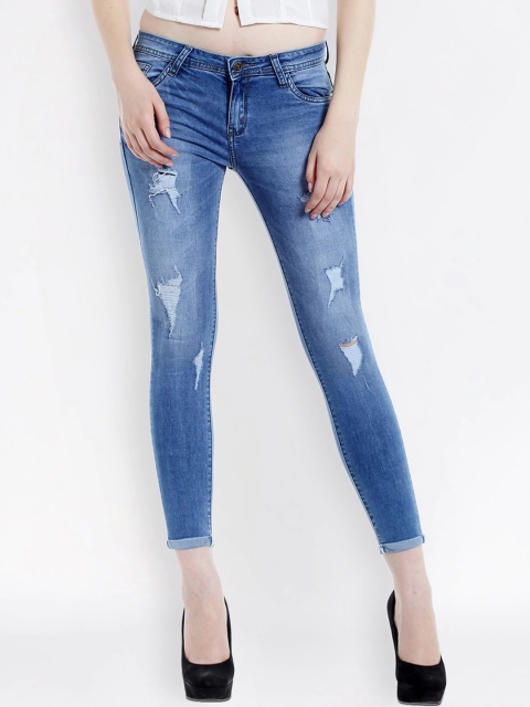 

fungus Women Blue Solid Distressed Slim Fit Cropped Jeans