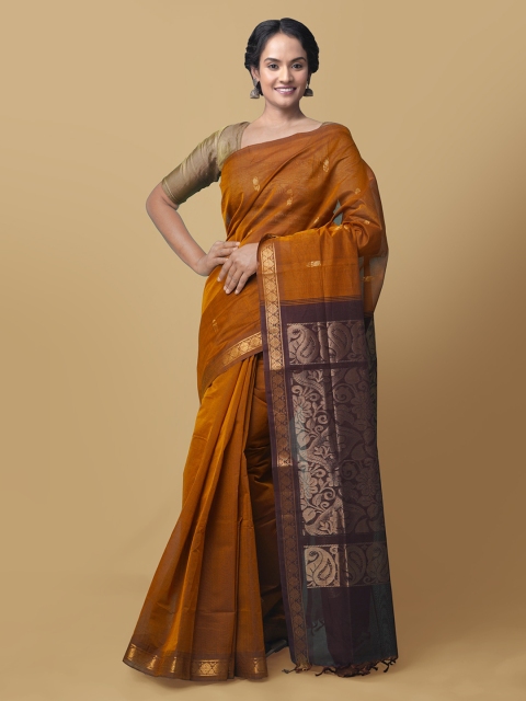 

Unnati Silks Brown Pure Cotton Woven Design Gadwal Saree