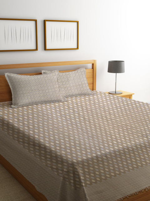

NEUDIS Brown & Blue Geometric Hand-Woven Jacquard Double Bed Cover With 2 Pillow Covers