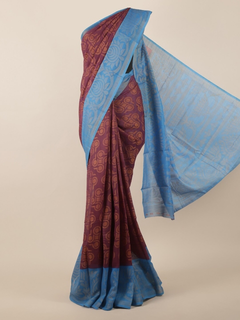 Pothys Burgundy & Mustard Brown Printed Saree