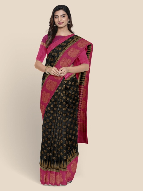 

KLM Fashion Mall Black & Golden Zari Woven Design Chanderi Saree