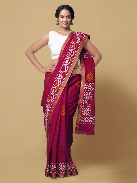 

Unnati Silks Maroon Pure Cotton Printed Patola Saree