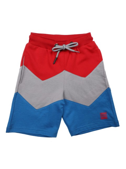 

Stupid Cupid Boys Blue & Red Chevron Colourblocked Regular Fit Regular Shorts