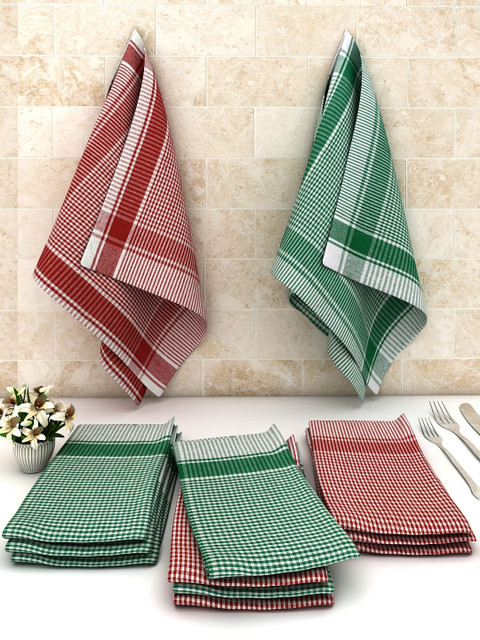 

Athom Trendz Pack Of 12 Multi-colored Checked Cotton Cleaning Cloth, Green