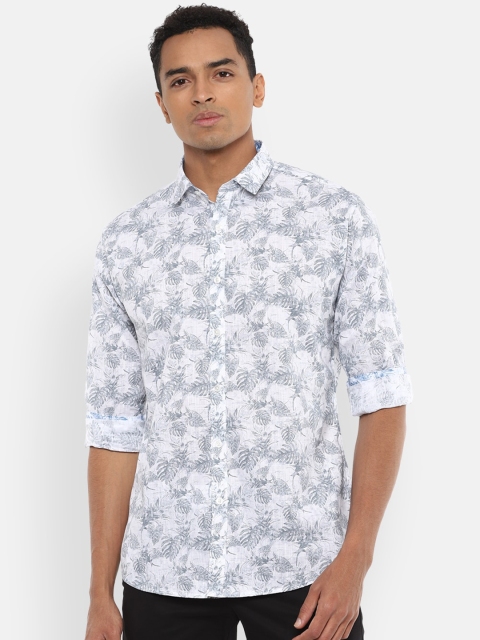 

V Dot Men White & Grey Pure Cotton Slim Fit Printed Casual Shirt