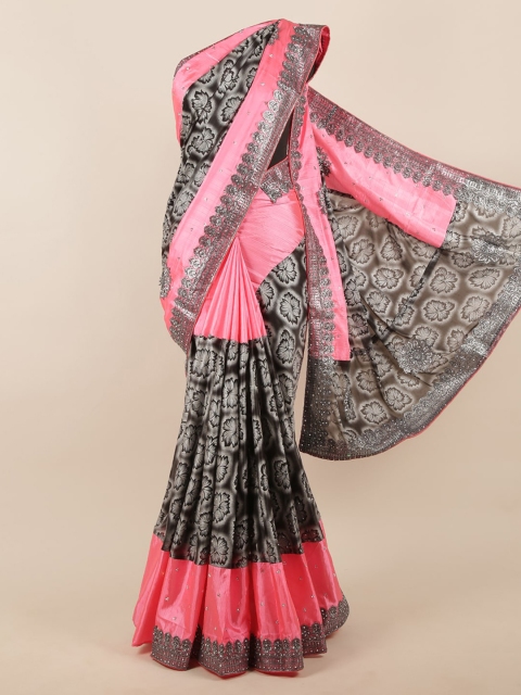 

Pothys Black & Pink Floral Print & Embellished Saree